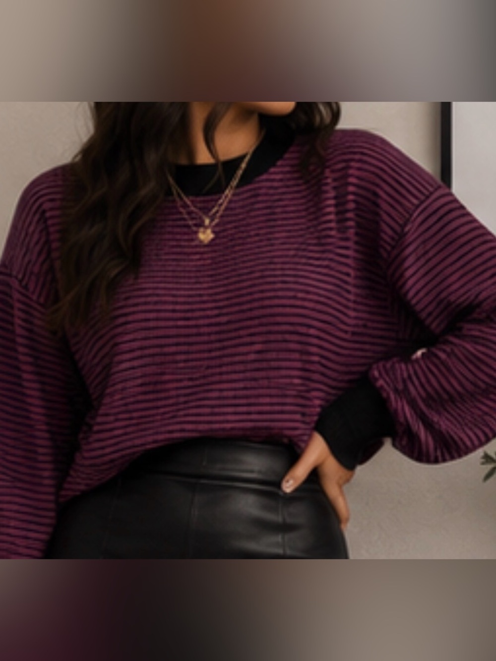 Nine West Purple & Black Striped Knit Sweater – Size Medium